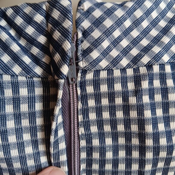 Vintage Gingham Dress Blue & White Short-Sleeve Belted Waist Back Zipper 1960's - Picture 6 of 7
